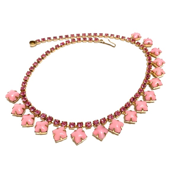 VINTAGE PINK RHINESTONE NECKLACE - Picture 1 of 4